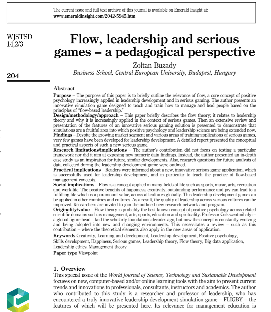 Flow, leadership and serious games – a pedagogical perspective ...